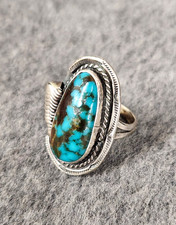Handcrafted Southwestern Style Sterling Silver Turquoise Ring, US Size 5.5