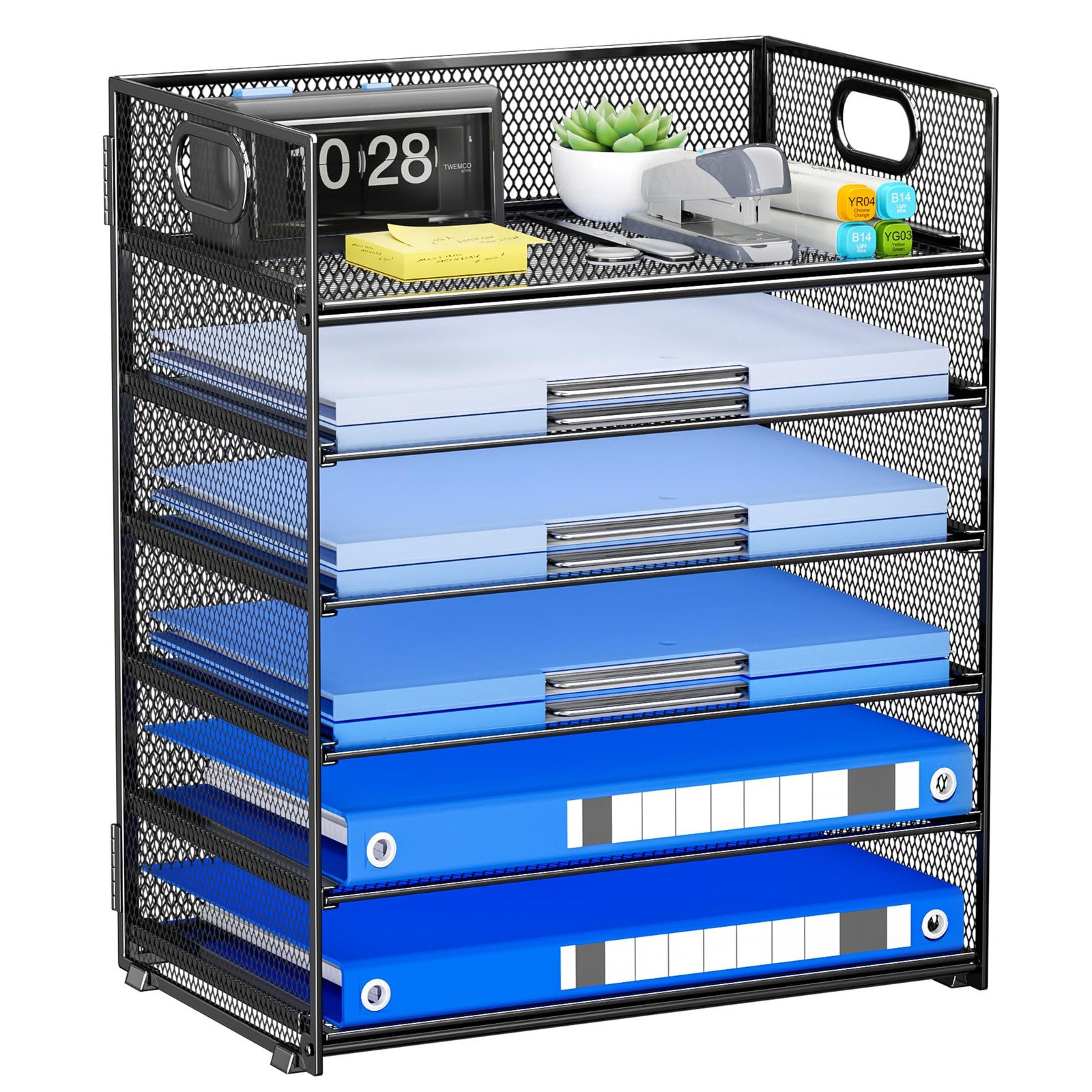 6 Tier Mesh Desk Organizer with Handle for Files and Letters-image