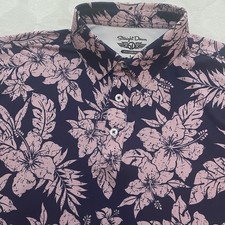 Straight Down Men's Performance Polo Large Pink Floral Golf Active Stretch