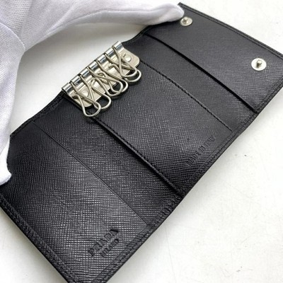 PRADA Saffiano Leather Key Case 6 Keys M222A Black Triangle Logo