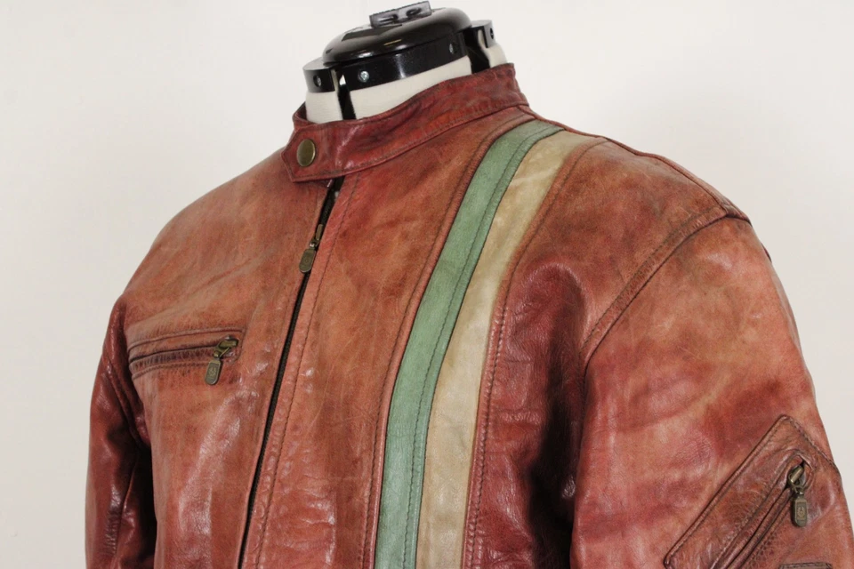 Belstaff Cyclops Leather Tan Biker Jacket Men L Cafe Racer Heavy Patina Vintage - Image 2 of 4