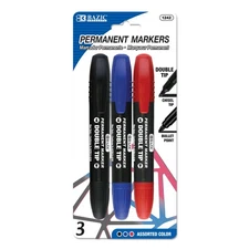 BAZIC Assorted Colors Double-Tip Permanent Markers (3/Pack), pack of 24