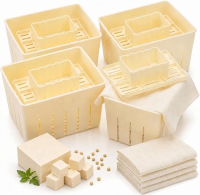 4 Pack Tofu Press Mould, Food Grade Plastic DIY Homemade Cheese Maker, BPA Free