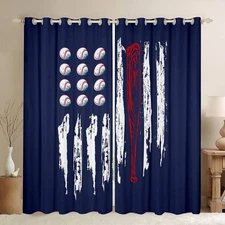 Baseball Printed Curtains,American Flag Window Curtains for Boys Girls Teens,...