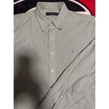Ralph Lauren Men's Green Gingham Button Down Shirt Classic Fit XL