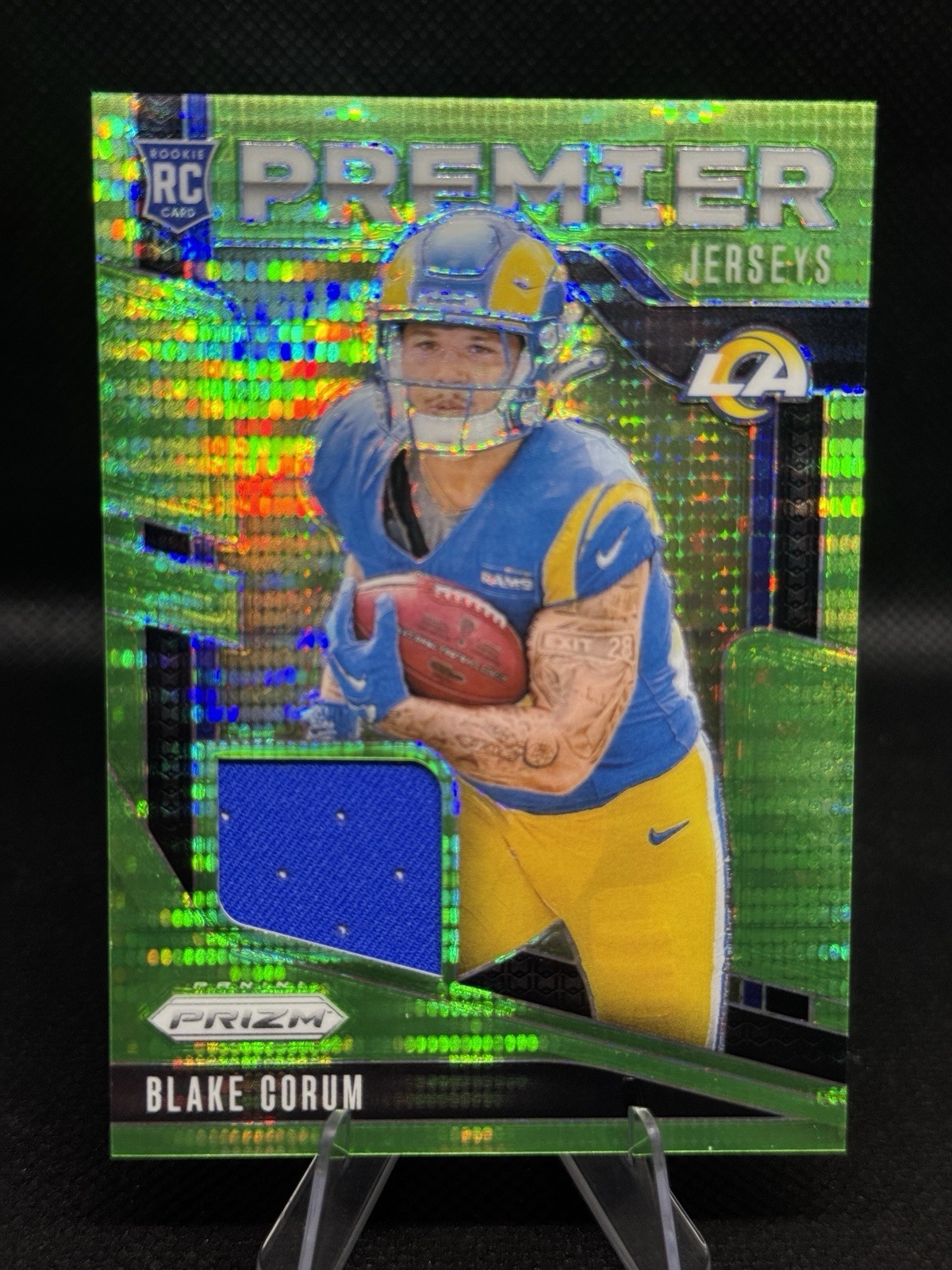 2024 Panini Prizm - Premier Jerseys Blake Corum #PJ-BCM Neon Green Pulsar Prizm