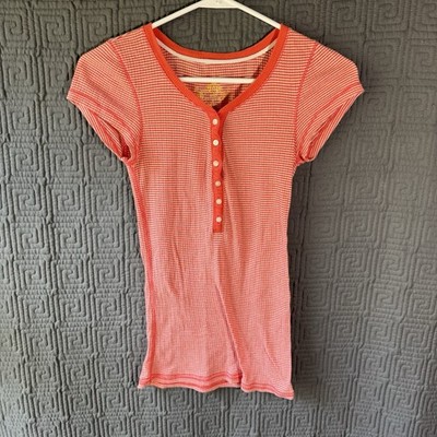 So Wear It Declare It Blouse Womens Medium Red White Striped Cotton Blend Henley