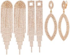 3 Pairs Clip on Earrings Set for Women Hypoallergenic Stunning Imitation Rhinest