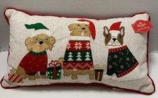 Holiday Time Christmas Dog Lumbar Pillow Holiday Sweater Dogs NEW WITH TAGS