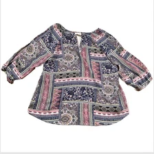 Amy Wear Multicolored Patchwork Blouse with gold accent