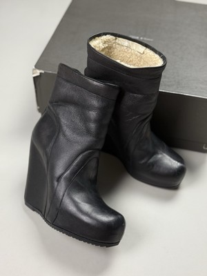 Rick Owens Ladies Avant-Garde Leather Shearling Wedge Platform