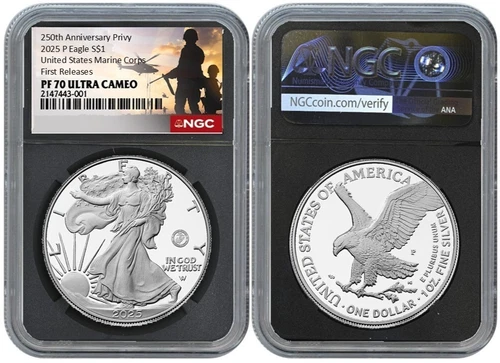 Pre 2025 P Silver Eagle S$1 U.S Marine Corps NGC PF70 UC First Releases #2646B