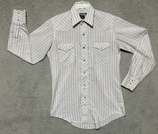 Vintage 1980's Wrangler Shirt Sz L Striped Pearl Snap Cowboy Cut Long Tails