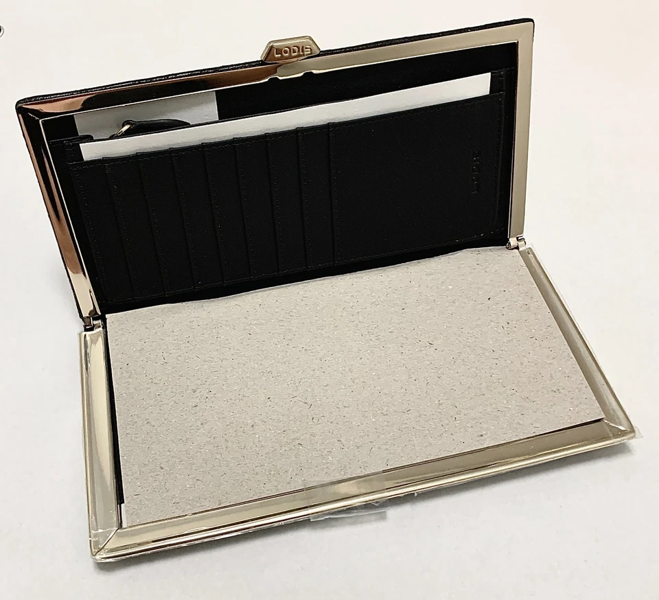 Cartera sin asas Quinn de cuero italiano LODIS con marco - negra (totalmente nueva)  Foto 3 de 3