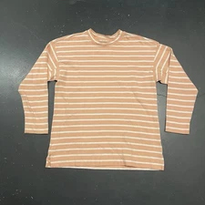 AYR Shirt Womens Small Peach White Striped Long Sleeve Tee Pima