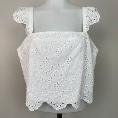 Express Crop Top Large White Eyelet Embroidered Scalloped Tank Women's