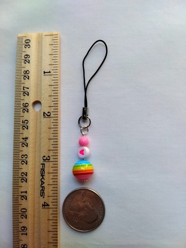Heart Rainbow Bead Phone Charm Dangle Lanyard Hanging Pendant Car Decor Handmade - Photo 5 sur 5