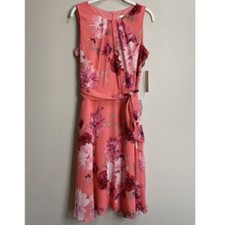 NWT Eliza J Coral Sleeveless Pleated Neck Fit & Flare Dress Size 10