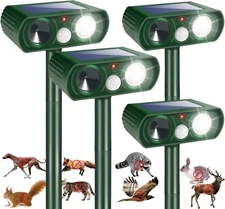 4 PK Animal Repeller Ultrasonic Solar Power Outdoor Pest Cat Mice Deer Sensor US