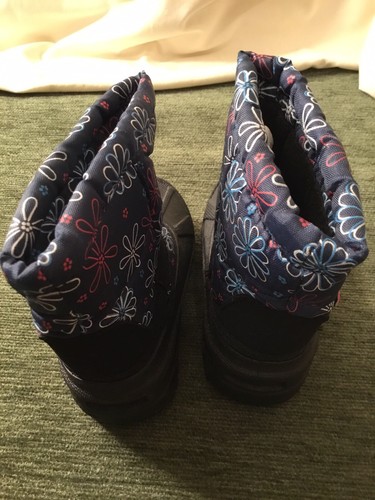 Girls Winter Boots Toddler’s Hook & Loop Closure Blue & Pink Daisy Print Size 5 - Picture 3 of 10