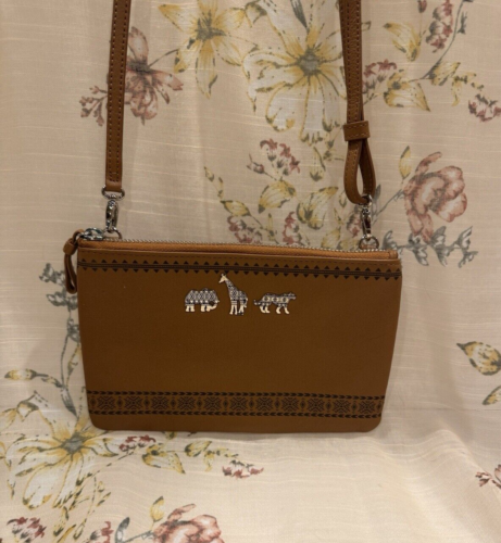 Brighton Africa Stories Safari Themed Small Crossbody Purse Bag Brown