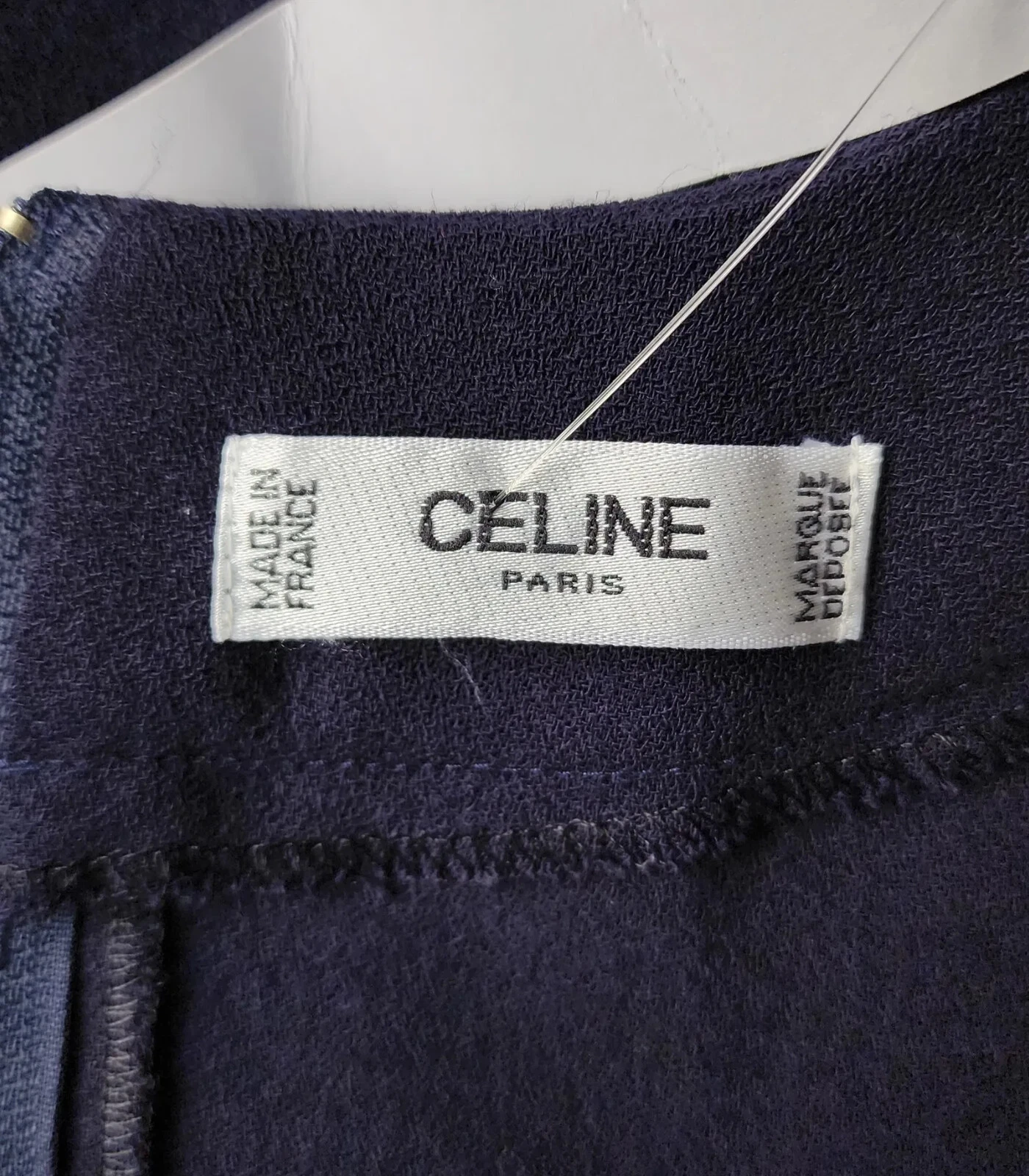 Abito vintage Celine Paris anni '90 lana blu navy crepe con bottoni con logo