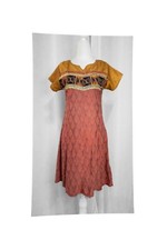 VTG Handmade Indian Boho Orange Embroidered Kurti Tunic Top