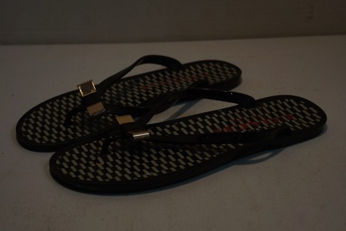 Coach Flip Flop Sandals Women's Size 7B Landon Black Jelly Rubber Gold Bow - Picture 8 of 17