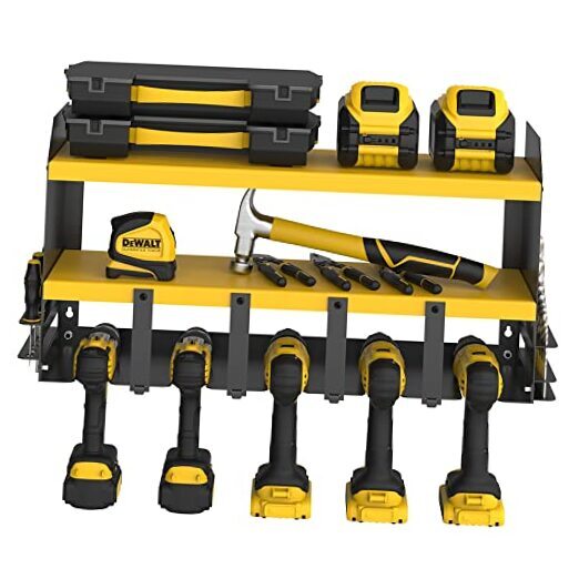 Power Tool Organizer, 5 Drill Holder Wall Mount with Storage Rack, Cordless