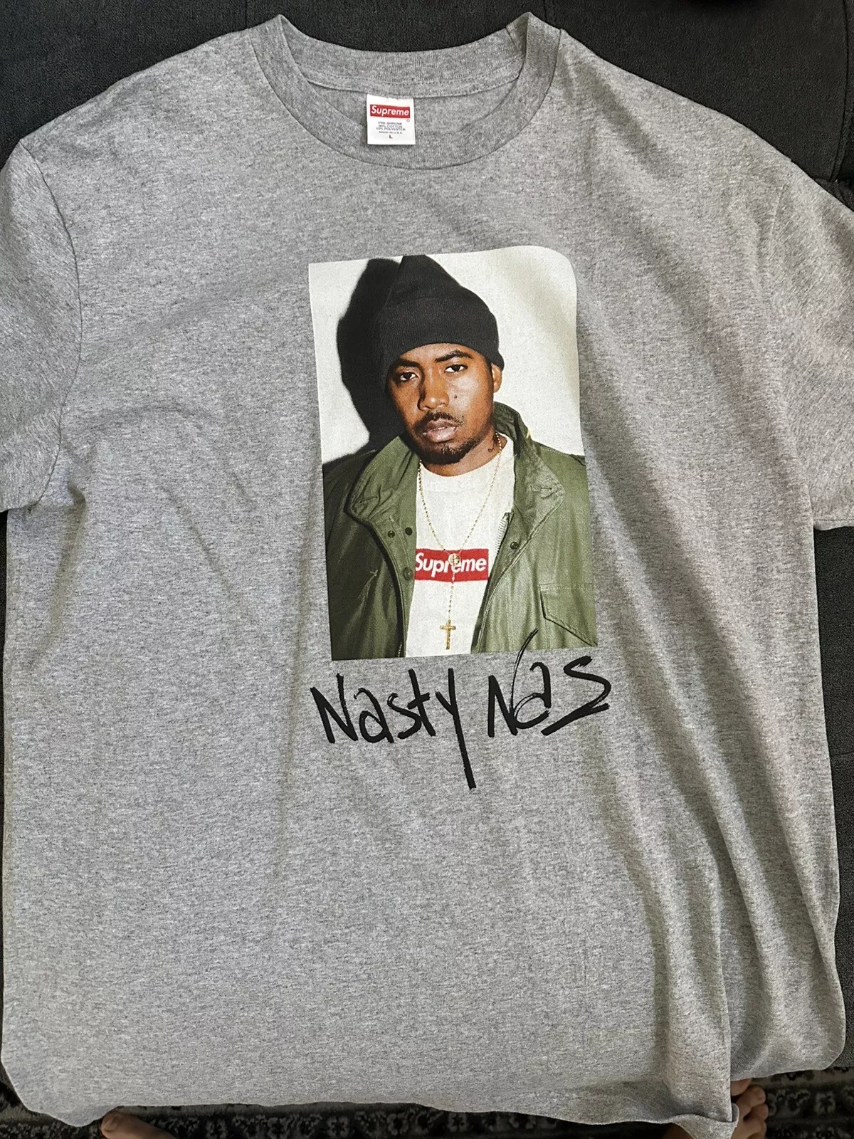 TEE SHIRT FW17 SUPREME NAS GRIS BRUYÈRE L LARGE 2017