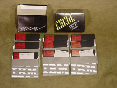 Lot of 9 Vintage IBM 5.25'' 2D Diskettes w/ Case 6023450 Disquettes unused & DOS