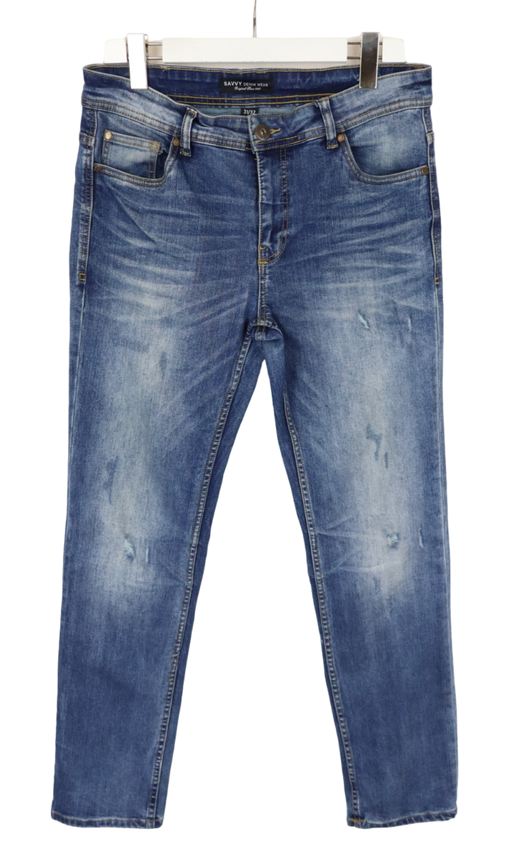 SAVVY Jeans Men's W31/L32 Slim Fit Ripped Distressed