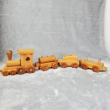 Vintage Handcrafted Wooden Toy Train Rustic Natural Finish Collectable for Kids