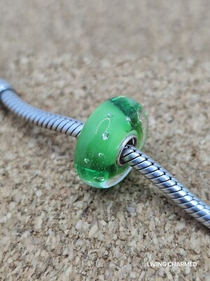 Authentic Green Bubbles Glass Murano European Charm Bead 925 Sterling Silver