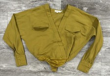 Good American Utility Cargo Mustard Bodysuit Size 0 Deep V Neck Great Cond