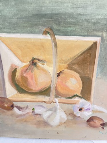 Original Painting French Still-life Pastel Basket Onions Provence Art 16x13” - Picture 6 of 16