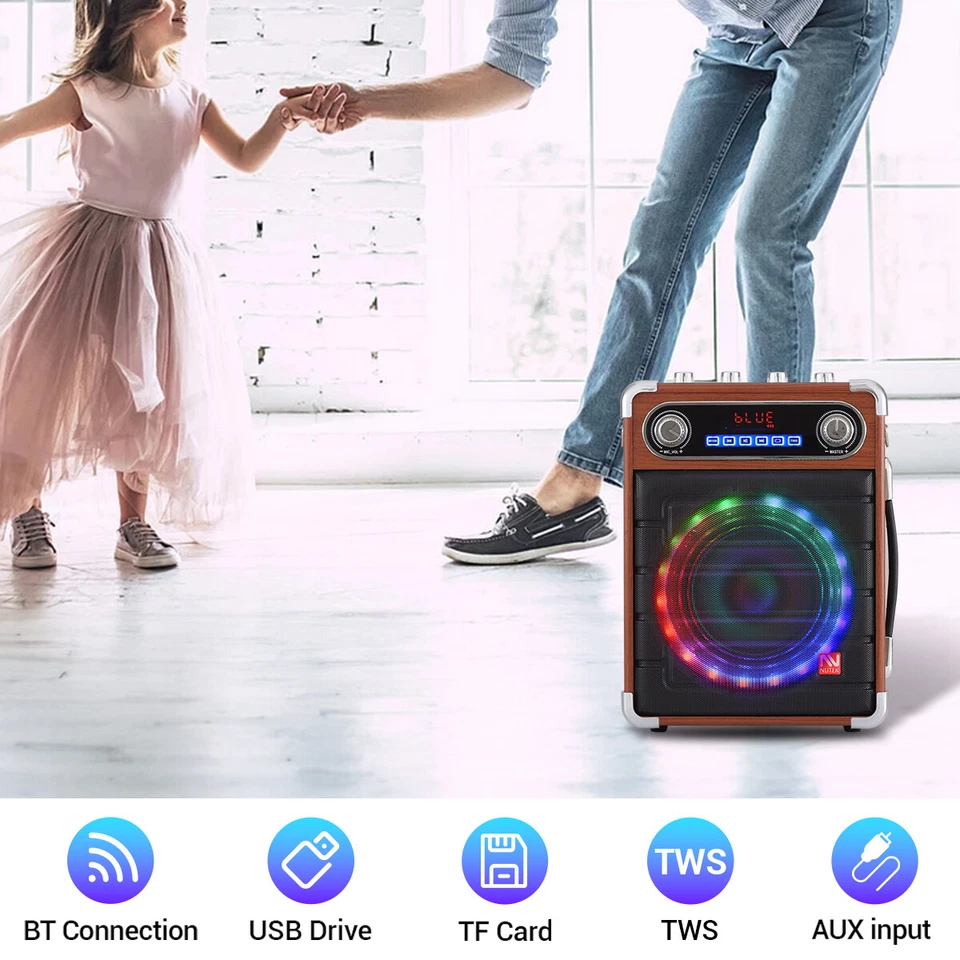 6.5in Portable Bluetooth Speaker Party Karaoke Machine w/ 2 Wireless Mic LED TWS - Image 3 of 4