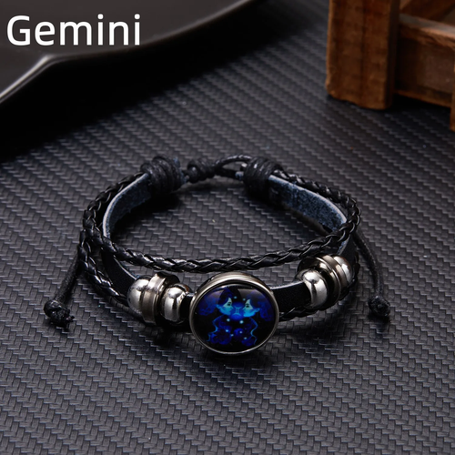 Luminous Zodiac Sign Charm Bracelets for Men & Women - Vintage Leather Wrap - Bild 9 von 24