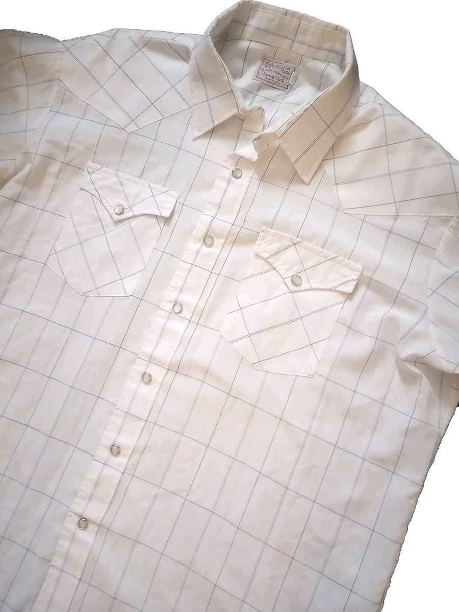 H Bar C Ranchwear Western Shirt Pearl Snap Long Tail Vtg 70s Sz 18 
