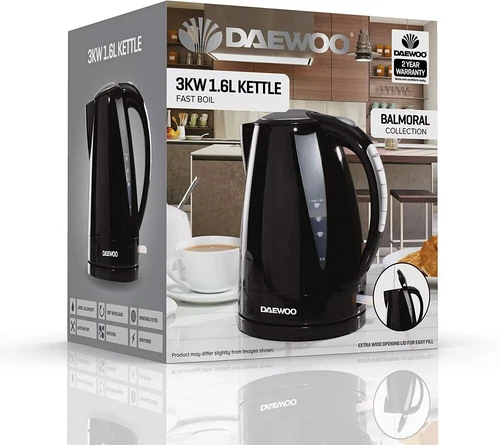 Daewoo Balmoral Electric Jug Kettle Plastic 3000 W 1.6 L, Black - SDA1750