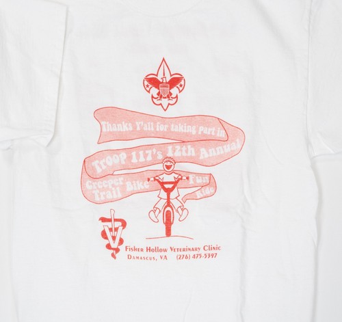 Vintage Boy Scout Troop 117 T-Shirt Men Size M White Creeper Trail Bike 20x27 - Picture 4 of 10