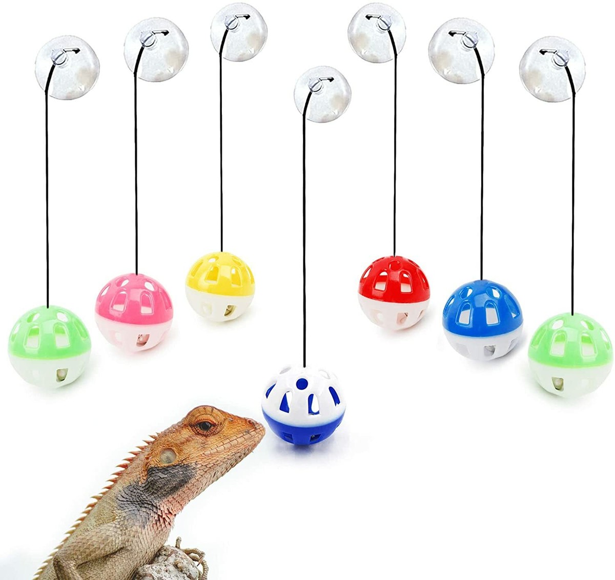 Pack Bearded Dragon Toys, Reptile Toy Bell Balls with Suction