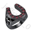 0.50 Ctw Lab Created Red Garnet 14K Black Gold Over 2-Star Horseshoe Men's Ring