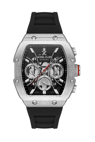 Daniel Klein Exclusive Men Silver/Back Rubber Watch - 第 1/1 張圖片