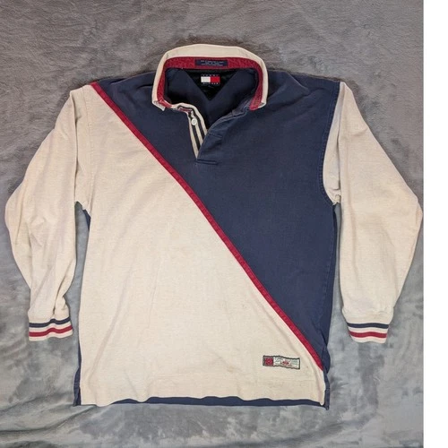 Vintage Tommy Hilfiger Athletics Rugby Shirt Mens Medium Navy Off-White 088 - product listing photo