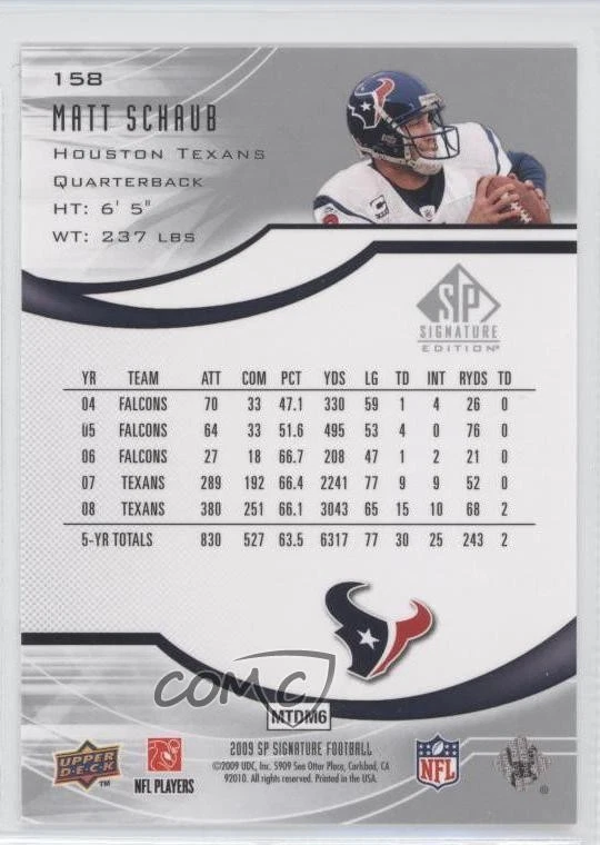 2009 SP Signature Edition Matt Schaub #158 - Image 2 of 2