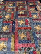 Vintage Handmade Quilt Log Cabin Americana