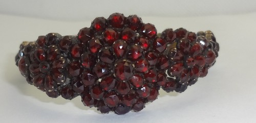 Stunning! Antique Gilt Silver Cluster Bohemian Garnet Bracelet READ
