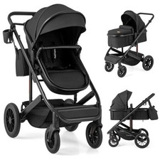 3-in-1 Folding Convertible Newborn Stroller with Detachable Bassinet-Black - Col