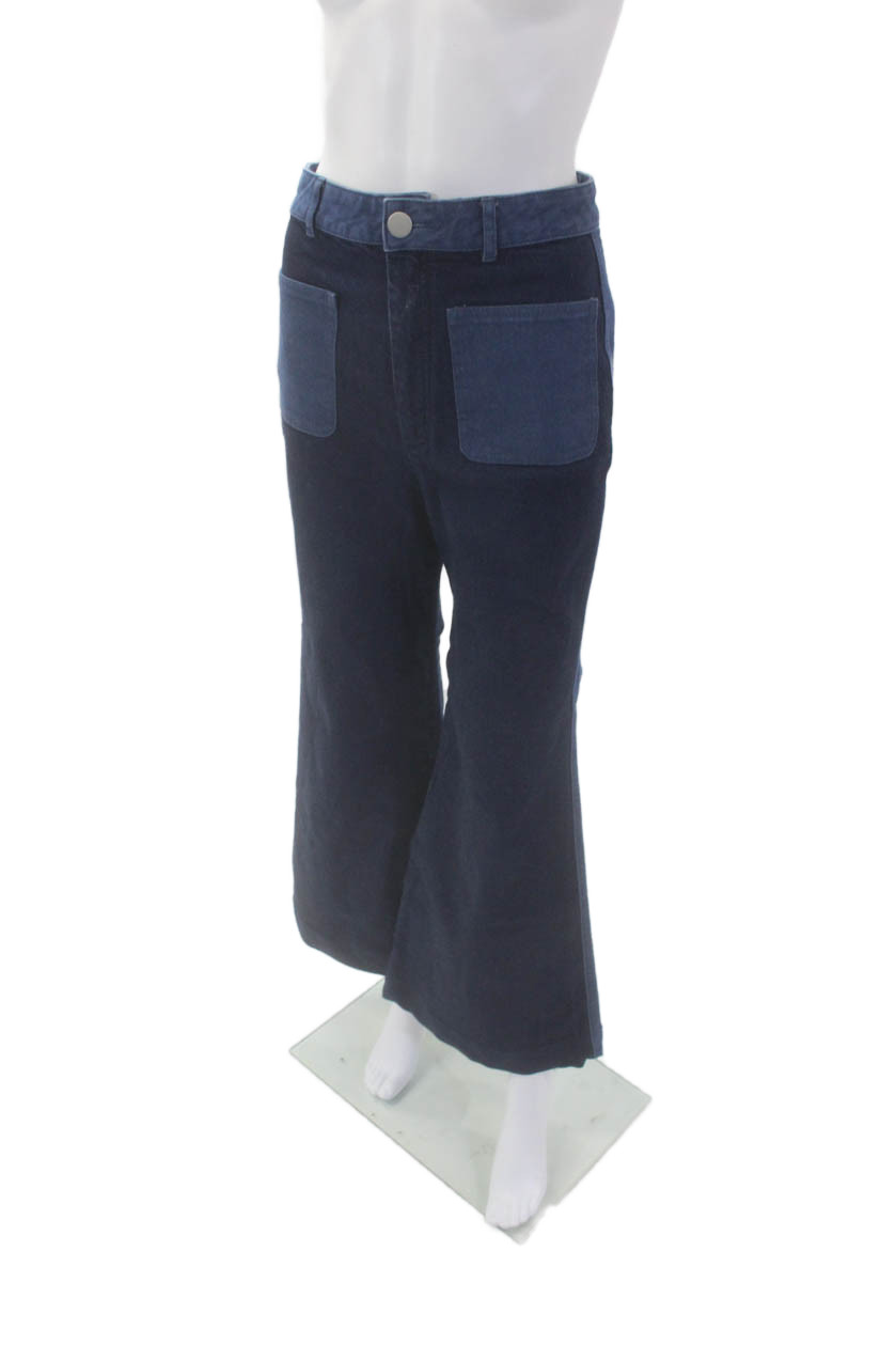 Kate Spade New York Womens Cotton Wide Leg Color Block Jeans Blue Size 27 thumbnail 2